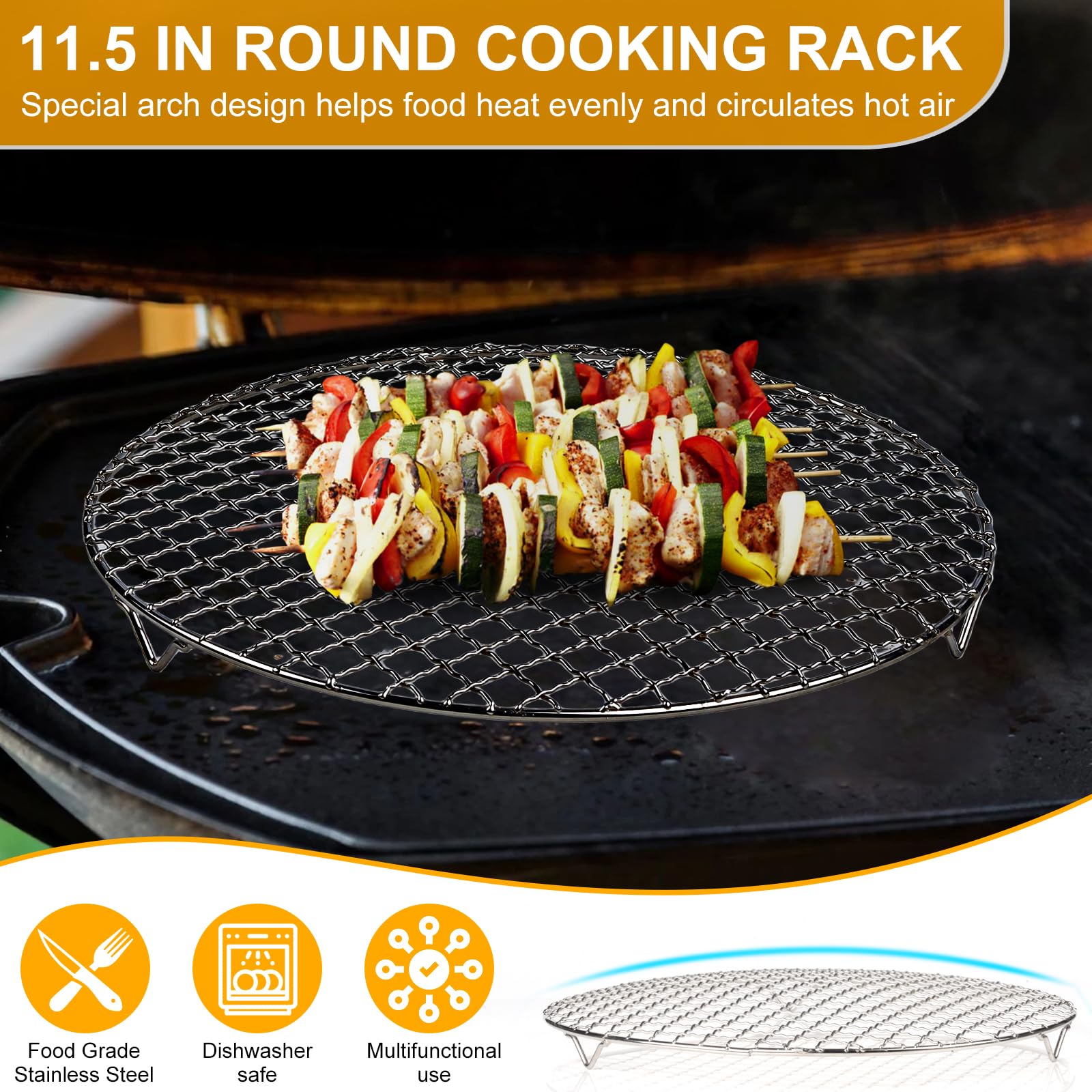 Blackstone Griddle Accessories, Commercial Grade 12.4'' Heavy Duty Melting Dome, Round Burger Press And Multipurpose Wire Rack,